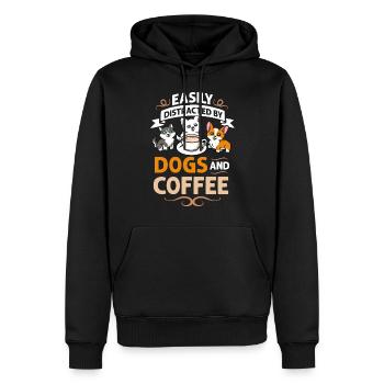 Cafetière Chien Machine Puppy Cup Grains - Sweat à capuche Premium bio Homme - noir - Devant - Nico (187cm)