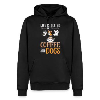 Cafetière Chien Machine Puppy Cup Grains - Sweat à capuche Premium bio Homme - noir - Devant - Nico (187cm)