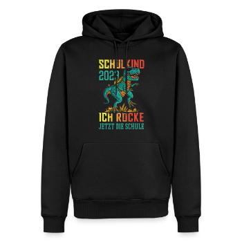 Dino Schulkind 2023 Ich Rocke Jetzt Die Schule - Männer Premium Bio Hoodie - Schwarz - Vorne - Nico (187cm)