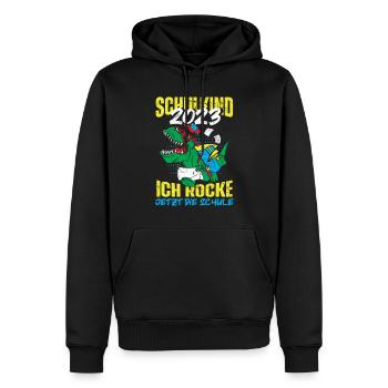 Dino Schulkind 2023 Ich Rocke Jetzt Die Schule - Männer Premium Bio Hoodie - Schwarz - Vorne - Nico (187cm)