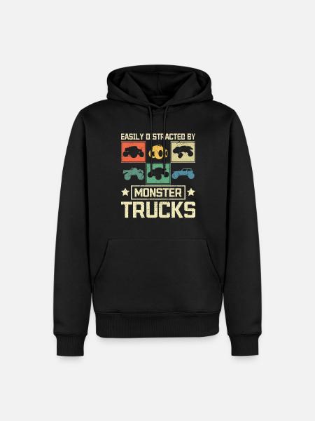 Easily distracted by Monster trucks - Männer Premium Bio Hoodie - Schwarz