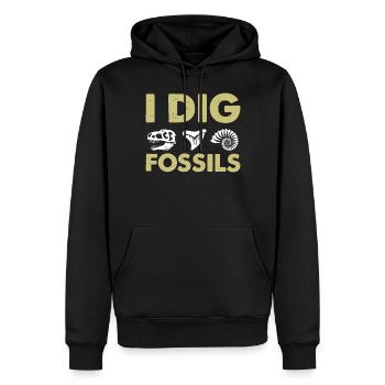 Dicton de l’archéologie - Je creuse des fossiles - Sweat à capuche Premium bio Homme - noir - Devant - Nico (187cm)