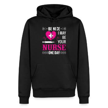 Sei nett zu der Krankenschwester - Männer Premium Bio Hoodie - Schwarz - Vorne - Nico (187cm)