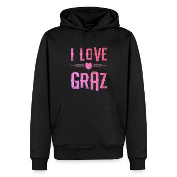 J’aime Graz - Sweat à capuche Premium bio Homme - noir - Devant - Nico (187cm)