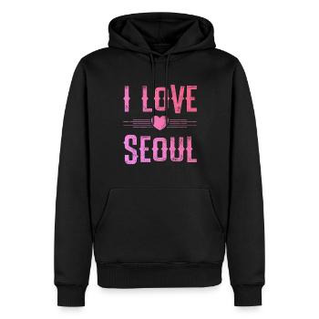 J’aime Séoul - Sweat à capuche Premium bio Homme - noir - Devant - Nico (187cm)