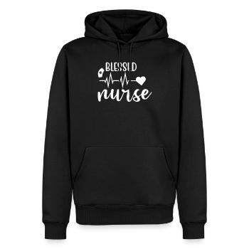 Infirmière bienheureuse Krankenschwester - Sweat à capuche Premium bio Homme - noir - Devant - Nico (187cm)