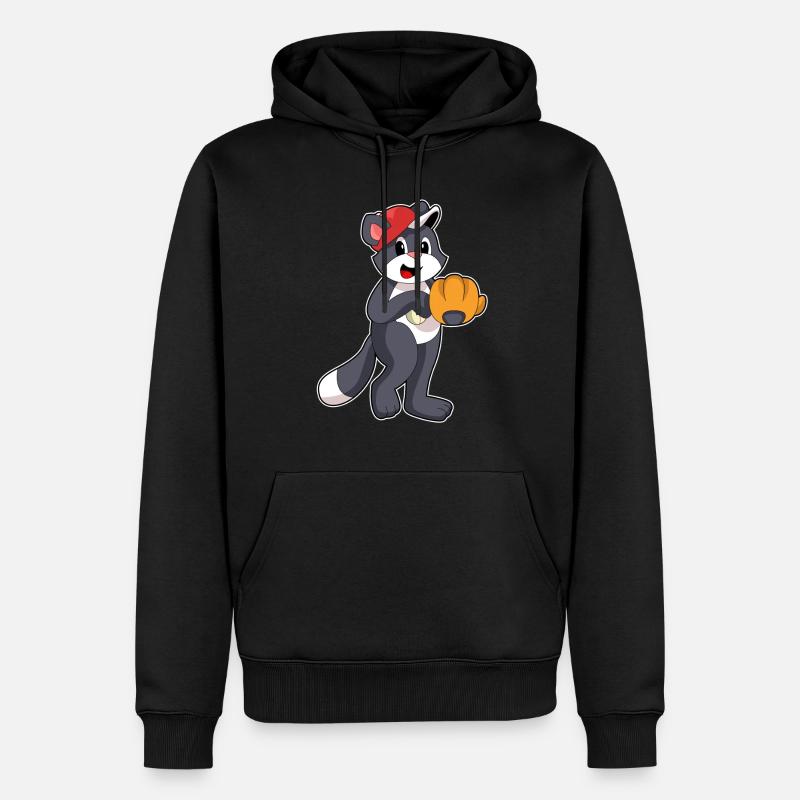 Katze beim Baseball mit Baseballhandschuh - Männer Premium Bio Hoodie - Schwarz