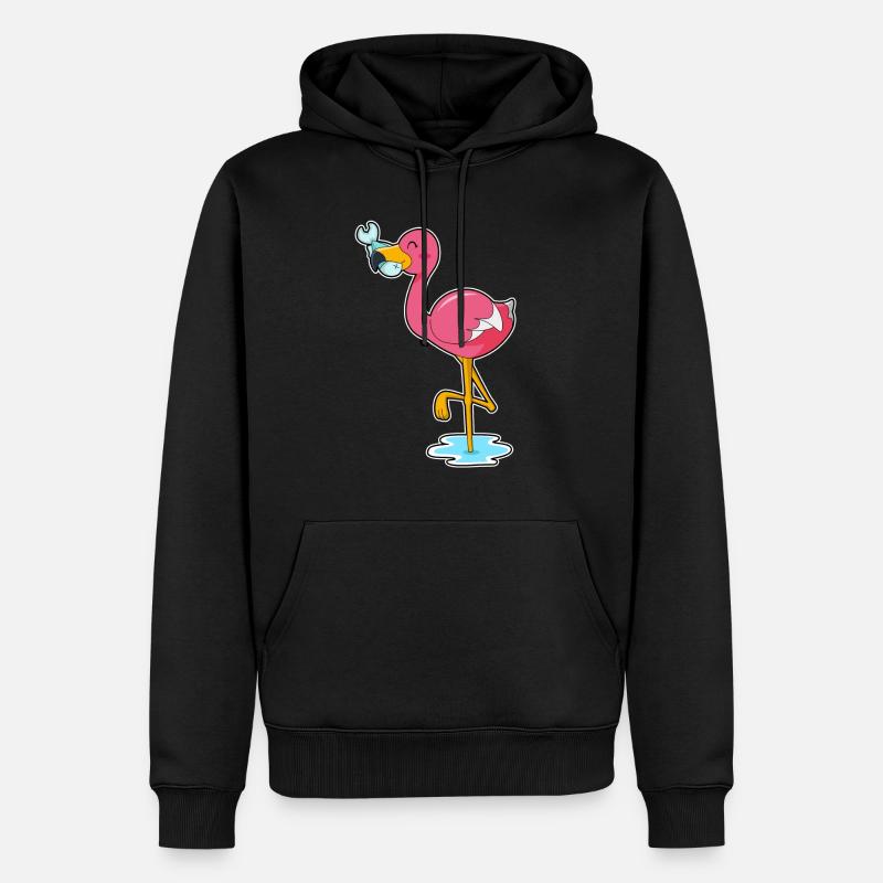 Flamant rose au poisson - Sweat à capuche Premium bio Homme - noir