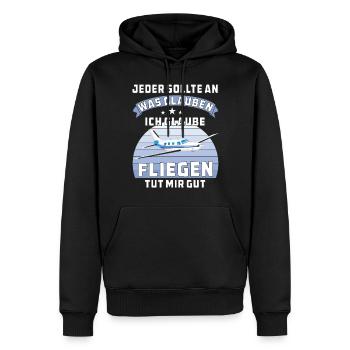 FLIEGEN TUT MIR GUT - Männer Premium Bio Hoodie - Schwarz - Vorne - Nico (187cm)