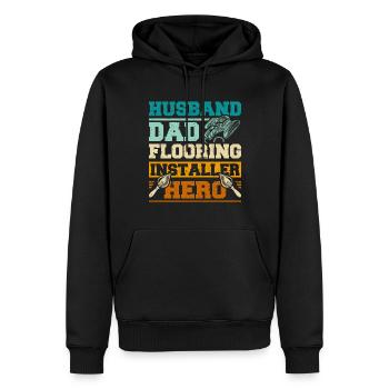 Husband dad flooring installer hero - Men’s Premium Organic Hoodie - black - Front - Nico (187cm)