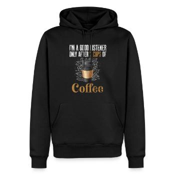 Buveur de café Bon auditeur Amateur de caféine Drôle - Sweat à capuche Premium bio Homme - noir - Devant - Nico (187cm)