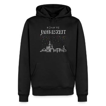 Skyline Düsseldorf Karneval Fünfte 5. Jahreszeit - Männer Premium Bio Hoodie - Schwarz - Vorne - Nico (187cm)
