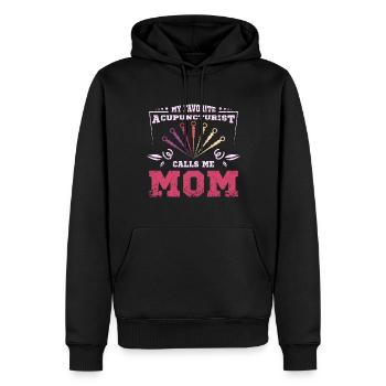 Mon acupuncteur préféré m’appelle maman - Sweat à capuche Premium bio Homme - noir - Devant - Nico (187cm)