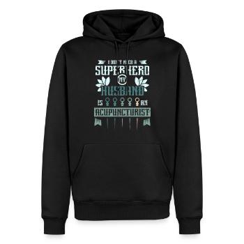 Mon mari est acupuncteur - Sweat à capuche Premium bio Homme - noir - Devant - Nico (187cm)