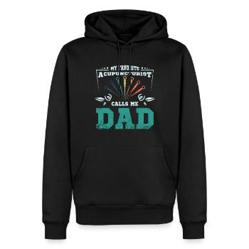 Mon acupuncteur préféré m’appelle papa - Sweat à capuche Premium bio Homme - noir - Devant - Nico (187cm)