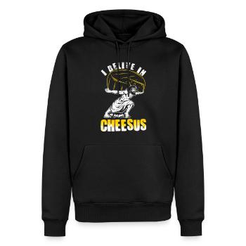 Ich Glaube An Cheesus - Lustiger Käse - Männer Premium Bio Hoodie - Schwarz - Vorne - Nico (187cm)