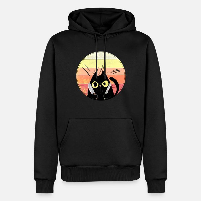 Chat fou avec des couteaux - Sweat à capuche Premium bio Homme - noir