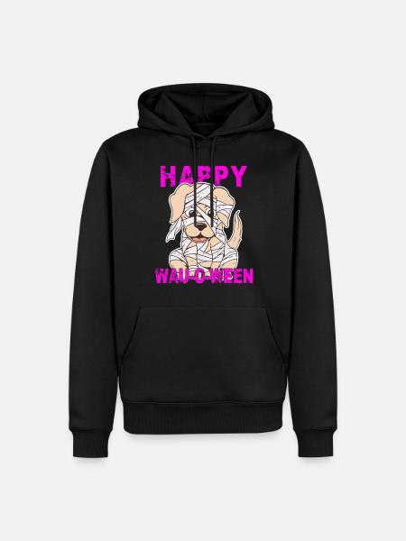 DOG HAPPY WAU-O-WEEN - Men’s Premium Organic Hoodie - black