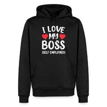 J’aime mon patron (travailleur indépendant) pigiste - Sweat à capuche Premium bio Homme - noir - Devant - Nico (187cm)
