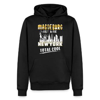 MAGDEBURG IST WIE NEW YORK - Männer Premium Bio Hoodie - Schwarz - Vorne - Nico (187cm)