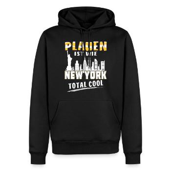 PLAUEN IST WIE NEW YORK - Männer Premium Bio Hoodie - Schwarz - Vorne - Nico (187cm)