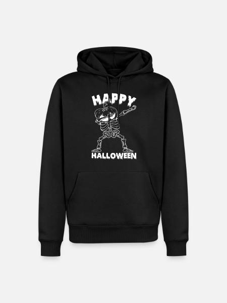 Halloween Dabbing Skeleton with Pumpkin - Männer Premium Bio Hoodie - Schwarz