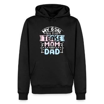 Mon but est de taquiner maman et papa - Sweat à capuche Premium bio Homme - noir - Devant - Nico (187cm)