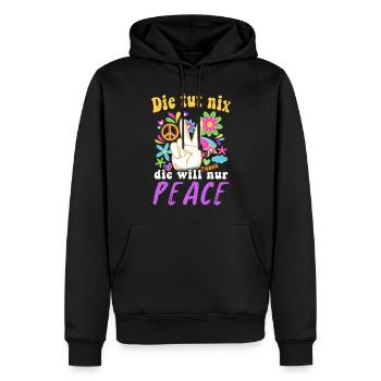 Hippie Tshirt Peace Bewegung Woodstock Boho Groove - Männer Premium Bio Hoodie - Schwarz - Vorne - Nico (187cm)