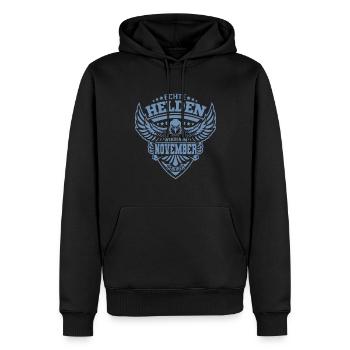 Echte Helden werden im November geboren - Männer Premium Bio Hoodie - Schwarz - Vorne - Nico (187cm)