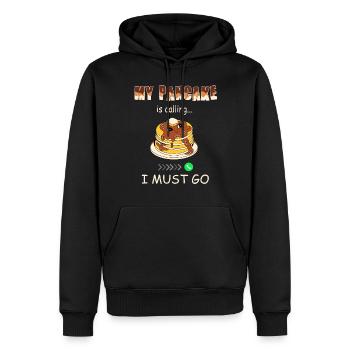 Appels de crêpes - Funny Pancake - Sweat à capuche Premium bio Homme - noir - Devant - Nico (187cm)