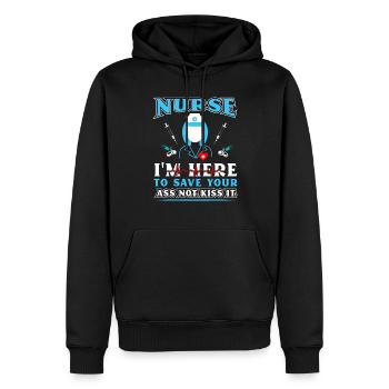 L’infirmière est ici pour économiser - Sweat à capuche Premium bio Homme - noir - Devant - Nico (187cm)