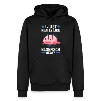 J’aime les mèmes de poissons laids blobfish - Sweat à capuche Premium bio Homme - noir - Devant - Nico (187cm)