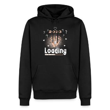 Grossesse Garçon ou Fille 2023 - Sweat à capuche Premium bio Homme - noir - Devant - Nico (187cm)