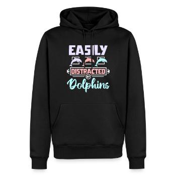 Easily distracted by dolphins - Männer Premium Bio Hoodie - Schwarz - Vorne - Nico (187cm)
