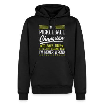 Pickleball Je suis un Pickleball - Sweat à capuche Premium bio Homme - noir - Devant - Nico (187cm)