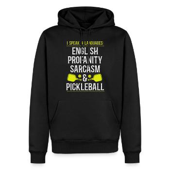 Pickleball I Speak 4 Languages - Men’s Premium Organic Hoodie - black - Front - Nico (187cm)
