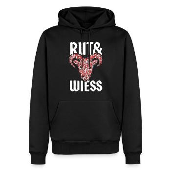 Geißbock Rut un Wiess Kölsch Köln Kölle Karneval - Männer Premium Bio Hoodie - Schwarz - Vorne - Nico (187cm)