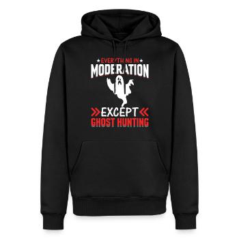 Tout avec modération sauf la chasse aux fantômes - Sweat à capuche Premium bio Homme - noir - Devant - Nico (187cm)