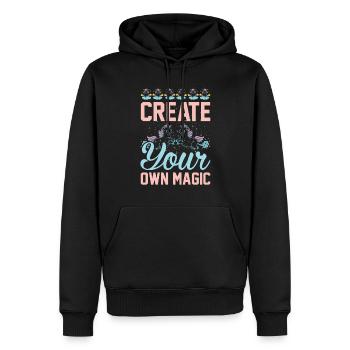 Créez votre propre licorne magique - Sweat à capuche Premium bio Homme - noir - Devant - Nico (187cm)