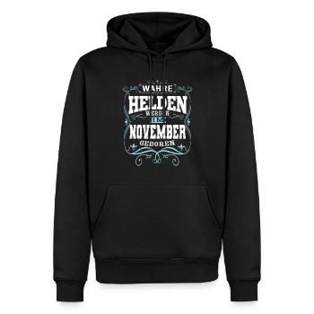 Wahre Helden werden im November geboren - Männer Premium Bio Hoodie - Schwarz - Vorne - Nico (187cm)