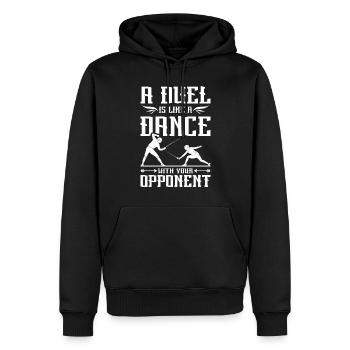 A duel is like dancing with your opponent - Männer Premium Bio Hoodie - Schwarz - Vorne - Nico (187cm)