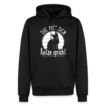 Katze Spruch Die Mit Der Katze Spricht - Männer Premium Bio Hoodie - Schwarz - Vorne - Nico (187cm)
