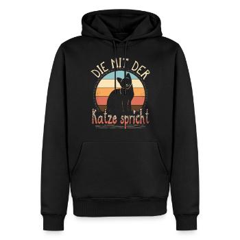Katze Spruch Die Mit Der Katze Spricht - Männer Premium Bio Hoodie - Schwarz - Vorne - Nico (187cm)