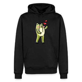 Cottagecore Kawaii Froschküsse Emoticon - Männer Premium Bio Hoodie - Schwarz - Vorne - Nico (187cm)