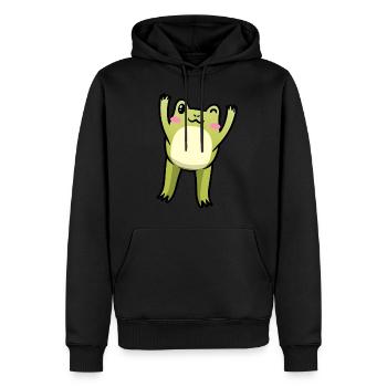 Cottagecore Kawaii Frosch Emoticon - Männer Premium Bio Hoodie - Schwarz - Vorne - Nico (187cm)