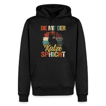 Katze Spruch Die Mit Der Katze Spricht - Männer Premium Bio Hoodie - Schwarz - Vorne - Nico (187cm)