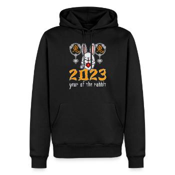 Personnage de lapin chinois Nouvel An 2023 - Sweat à capuche Premium bio Homme - noir - Devant - Nico (187cm)
