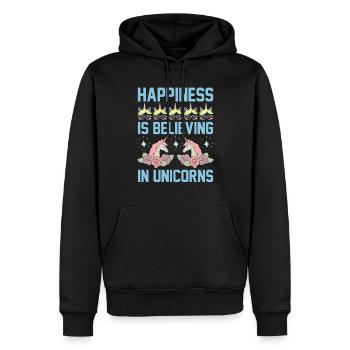 Le bonheur, c’est croire en la licorne licorne - Sweat à capuche Premium bio Homme - noir - Devant - Nico (187cm)