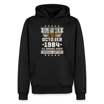 Oldtimer Octobre 1984 Cadeau d’anniversaire - Sweat à capuche Premium bio Homme - noir - Devant - Nico (187cm)