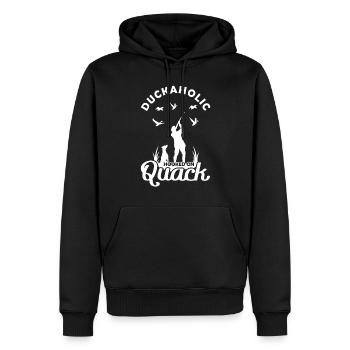 Hunting dog Duckaholic hooked on quack duck hunting - Men’s Premium Organic Hoodie - black - Front - Nico (187cm)